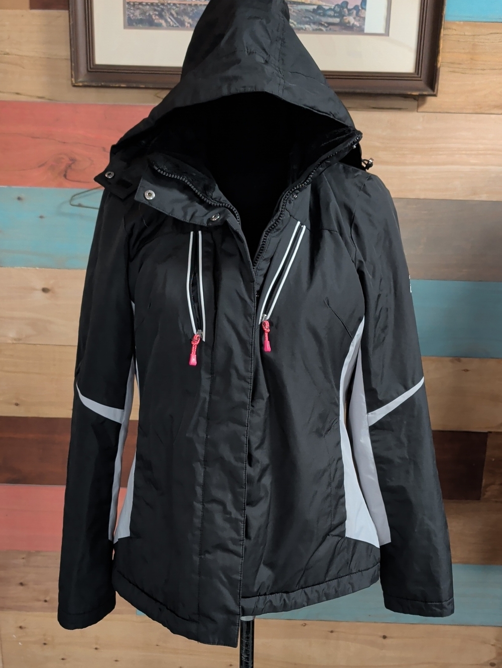 ZeroXposur Black Ski Jacket with Gray Panels and Pink Accents